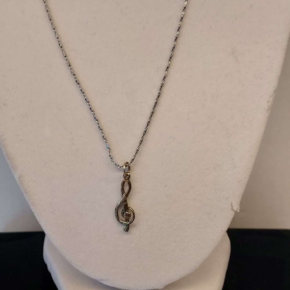 Sterling Silver Treble Clef Necklace 18" Chain 1" Pendant Stamped Tested